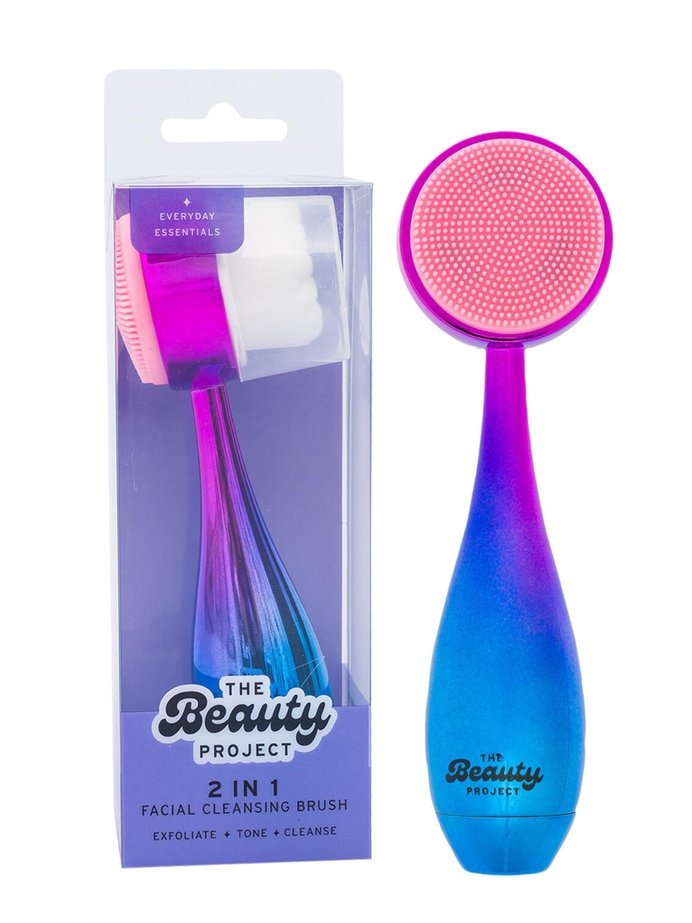 The Beauty Project 2 in 1 Facial Cleansing Brush Pink or Purple (1 included)
